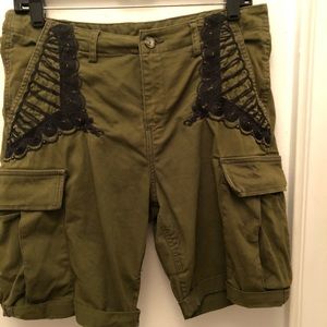 Lola Loves Cargo Shorts Fatigue Green with black embroidery size small NYC